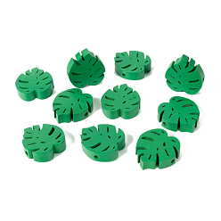 Green Spray Painted Wood Beads, Leaf, Green, 25x23x8mm