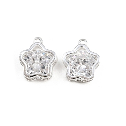Посеребрённый Латунь прокладывает кубические циркониевые прелести, звезда, 925 серебро покрытием, 12x10.5x5.5 мм, отверстие : 1 мм