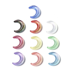 Mixed Color K9 Glass Cabochons, with Glitter Powder, Moon, Mixed Color, 11x9x2.5mm
