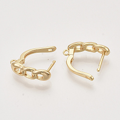 Real 18K Gold Plated Brass Hoop Earring Findings with Latch Back Closure, Nickel Free, with Horizontal Loop, Real 18K Gold Plated, Curb Chain Shaped, 18.5x5.5x12.5mm, Hole: 1.2mm, Pin: 1mm.