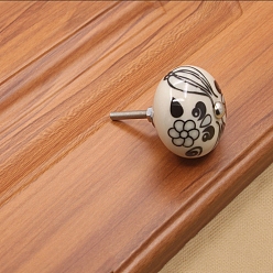 Black Flower Pattern Porcelain Drawer Knobs, with Metal Finding, Pumpkin Cabinet Handle, Black, 40x26mm