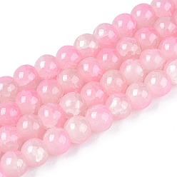 Pink Crackle-Backlack, Imitations-Jade, Glasperlenstränge, Ton zwei, Runde, rosa, 10 mm, Bohrung: 1.4 mm, ca. 80 Stk. / Strang, 30.87'' (78.4 cm)