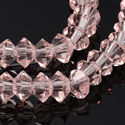 Pink Faceted Bicone Transparent Glass Bead Strands, Pink, 5x3mm, Hole: 1mm, about 99pcs/strand, 11.8 inch