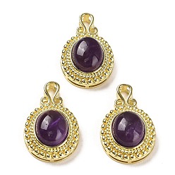 Amethyst Natural Amethyst Pendants, Oval Charms with Rack Plating Golden Tone Brass Findings, Cadmium Free & Lead Free, 28x17.5x10mm, Hole: 3x4.5mm