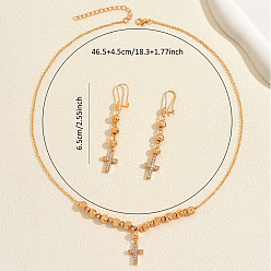 Золотой Комплекты серег и ожерелий из винтажного латунного креста с микропаве из прозрачных кубических цирконий для женщин, золотые, ожерелья: 18.31 дюйм (46.5 см)