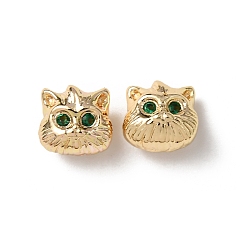 Light Gold Латунные микро проложить кубического циркония бусы, долговечный, стойки покрытие, форма кошки, золотой свет, 8x8x6 мм, отверстие : 1.6 мм