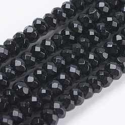 Black Onyx Natural Black Onyx Beads Strands, Dyed, Faceted, Rondelle, 4~4.5x2~2.5mm, Hole: 1mm, about 150pcs/strand, 15.1  inch~15.3 inch(38.5~39cm)