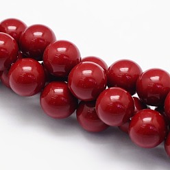 Темно-Красный Оболочки жемчужина бисер нитей, класс А, круглые, темно-красный, 10 мм, отверстие : 0.7~1 мм, около 38 шт / нитка, 15.5 дюйм