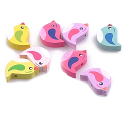 Bird Spray Painted Wood Beads, for Jewelry Making, Mixed Color, Bird, 15x21x5mm