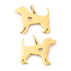 Golden Vacuum Plating 304 Stainless Steel Pendants, with Jump Ring, Dog Charm, Golden, 13.5x17x1.4mm, Hole: 3.2mm