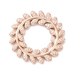 Rose Gold Ion Plating(IP) 304 Stainless Steel Linking Rings, Leaf Wreath, Rose Gold, 22x1.5mm, Inner Diameter: 10mm