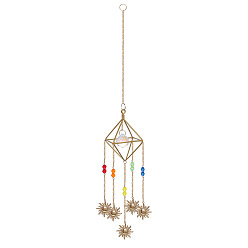 Sun Metal Hanging Ornaments, Glass Tassel Suncatchers Home Garden Decoration, Sun, 400~500mm