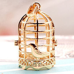 Large k gold "40*21mm" Exquisite pure copper hollow three-dimensional can open birdcage treasure box sachet box necklace pendant pendant