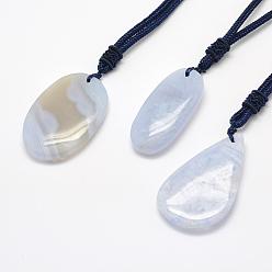 Blue Lace Agate Natural Blue Lace Agate Pendant Necklaces, with Nylon Cord, Nuggets, 27.1 inch(69cm), 3.5mm