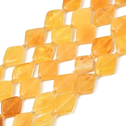 Золотистый Янтарные шарики нити, ромб, с бисером, золотые, 9~13x8~11x4~5.5 мм, отверстие : 0.7 мм, около 31~32 шт / нитка, 15.08''~15.39'' (38.3~39.1 см)