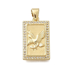 Настоящее золото 18K Латунные микропаве прозрачные подвески с фианитом, прямоугольник амулеты, реальный 18 k позолоченный, без кадмия и без свинца, стойки покрытие, долговечный, реальный 18 k позолоченный, 20.5x12x2.5~3 мм, отверстие : 3.5x4 мм