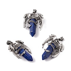 Ляпис-Лазурь Натуральный лазурит остроконечный большой кулон, с фурнитурой из сплава дракона античного серебра, без свинца и без кадмия, пуля, окрашенные, 50~51x34~34.5x14.5~15.5 мм, отверстие : 6x4 мм