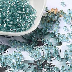 Dark Cyan Glass Seed Beads, Silver Lined, Round Hole, Round, Dark Cyan, 4x3mm, Hole: 1.2mm, 6429pcs/pound