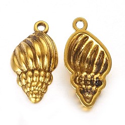 Antique Golden Tibetan Style Pendants, Trumpet Shell, Antique Golden, Cadmium Free & Lead Free, 25.5x13x5.5mm, Hole:2mm