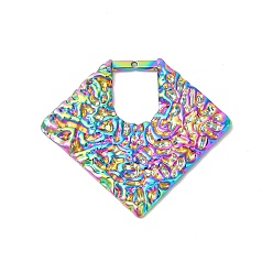 Rainbow Color Ion Plating(IP) 304 Stainless Steel Pendants, Hammered Diamond Charms, Rainbow Color, 35x40x2.5mm, Hole: 0.9mm
