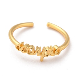 Scorpio Constellation/Zodiac Sign Brass Cuff Rings, Open Rings, Real 18K Golden Plated, Scorpio, word: 15x5mm, US Size 7 1/4(17.5mm)