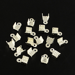Silver Iron Folding Crimp Ends, Fold Over Crimp Cord Ends, Silver Color Plated, 7x5x4mm, Hole: 1mm, Inner Diameter: 4mm
