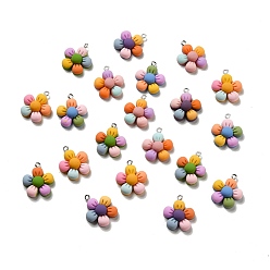Mixed Color Opaque Resin Pendants, 5-Petal Flower Charm, with Platinum Tone Iron Loops, Mixed Color, 24.5x21.5x7.5mm, Hole: 1.8mm