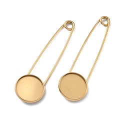 Золотой 304 Основание для броши из нержавеющей стали в виде английской булавки, с плоскими круглыми подушечками, ионное покрытие (ip), золотые, 77x21.5x6 мм, отверстие : 5 мм, Размер лотка: 20 мм