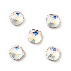 Moonlight K9 Glass Rhinestone Cabochons, Flat Back & Back Plated, Faceted, Square, Moonlight, 5x5x2mm