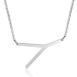 Letter Y 201 Stainless Steel Initial Pendants Necklaces, with Cable Chains, Letter, Letter.Y, 17.3~18.3 inch(44~46.5cm)x1.5mm, LetterY: 37.5x22x1mm