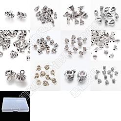 Antique Silver ARRICRAFT 120Pcs 12 Style Tibetan Style Tube Bails, Loop Bails, Bail Beads, Cadmium Free & Nickel Free & Lead Free, Mixed Shape, Antique Silver, 7.5~15.5x5.5~10x4.5~8.5mm, Hole: 1.5~5mm, 10pcs/style