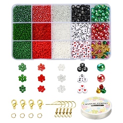 Mixed Color DIY Christmas Earring and Bracelet Making Kit, Including Glass Seed & Acrylic Letter Beads, Aluminum Bell Charms, Brass Earring Hooks, Mixed Color