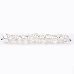 Clear MGB Matsuno Glass Beads, Japanese Seed Beads, 6/0 Transparent Rainbow Glass Round Hole Seed Beads, Clear, 3.5~4x2.5~3mm, Hole: 1.4mm, about 7000pcs/bag, 450g/bag
