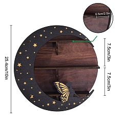 Butterfly Wood Crystal Wall Mounted Display Shelf, Round Wooden Crystal Holder Candle Hanging Rack, with Adhesive Hook, Butterfly Pattern, 25.4cm