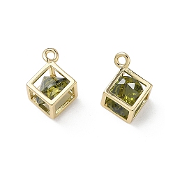 Oliva Micro latón allanan colgantes cúbicos del zirconia, larga duración plateado, encanto del cubo, real 18 k chapado en oro, oliva, 13x10x7 mm, agujero: 1.5 mm