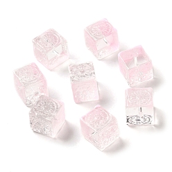 Бледно-Розовый Прозрачные стеклянные бусины, кубические, розовый жемчуг, 10x11x11 мм, отверстие : 1.5 мм