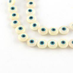 Creamy White Evil Eye Natural Freshwater Shell Beads Strands, Creamy White, 10x4~5mm, Hole: 0.5mm, about 40pcs/strand, 15.7 inch