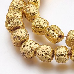 Golden Plated Electroplate Natural Lava Rock Beads Strands, Long-Lasting Plated, Nuggets, Bumpy, Golden Plated, 8~12.5x9.5~11x7~8mm, Hole: 1.2mm, about 40pcs/strand, 14.96 inch(38cm)