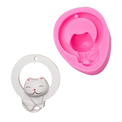 Hot Pink Food Grade Smiling Lucky Cat DIY Silicone Pendant Molds, Decoration Making, Resin Casting Molds, For UV Resin, Epoxy Resin Jewelry Making, Hot Pink, 95x80x30mm