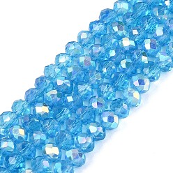 Темно-Голубой Нити из прозрачных стеклянных бусин-ронделей с цветным покрытием ab, граненые, глубокое синее небо, 4x3.5 мм, отверстие : 0.6~0.9 мм, около 105~115 шт / нитка, 14.37~16.14'' (36.5~41 см)
