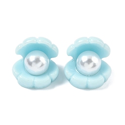 Светло-голубой Кабошоны из смолы, формы раковины, с абс пластмассовой имитационной жемчужиной, светло-голубой, 18.5x18.5x19.5 мм