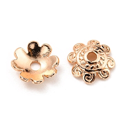 Real Rose Gold Plated Rack Plating Brass Bead Cap, Long-Lasting Plated, Lead Free & Cadmium Free, Flower, Multi-Petal, Real Rose Gold Plated, 8x2.3mm, Hole: 1.6mm