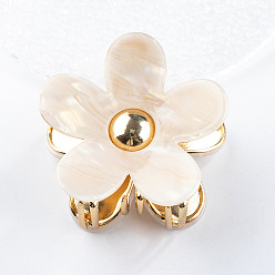 Antique White Flower Shape PVC Claw Hair Clips, with Metal Clips, Hair Accessories for Women & Girls, Antique White, 68x68x35mm