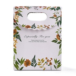 White Rectangle Paper Flip Gift Bags, with Handle & Word & Leaf Pattern, Shopping Bags, White, 12.3x6x16.1cm