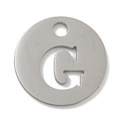 Letter G Не тускнеющие 304 подвески из нержавеющей стали, цвет нержавеющей стали, плоские круглые с буквы, Буква G, 19x1.2 мм, отверстие : 2.5 мм