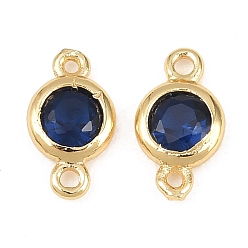 Морской Синий Шармы-соединители из латуни с паве из кубического циркония, реальный 18 k позолоченный, долговечный, плоско-круглые, Marine Blue, 5x2 мм, отверстие : 1 мм