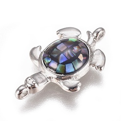Platinum Abalone Shell/Paua Shell Links, with Brass Findings, Sea Turtle, Platinum, 12.5x21x4mm, Hole: 1.2mm
