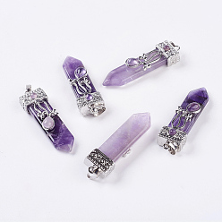 Amethyst Natural Amethyst Big Pendants, with Alloy Findings, Arrow, Platinum, 56~58x16x10mm, Hole: 5x7mm