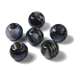 Black Resin Glitter Large Hole Beads, Rondelle, Black, 19.5x15.5mm, Hole: 8.5mm