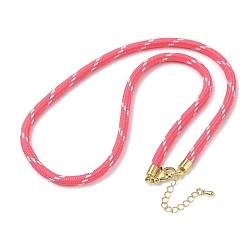 Hot Pink Ployester Core-Wrapped Round Cord Necklace Making, with Brass Finding, Golden, Hot Pink, 17.72x0.18 inch(45x0.45cm)